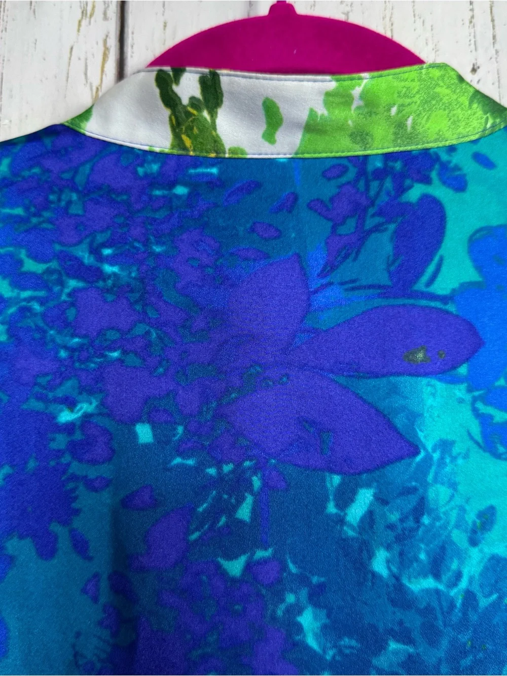 Natori Blue Green Abstract Swim Cover Up Size L Resort Beach Pool Dolman Sleeve